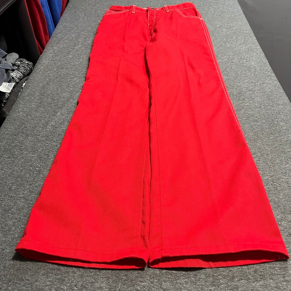Vintage Wrangler Red Flare Leg Pants High Waisted 1960s Contrast Stitch 28x32 - Picture 8 of 8
